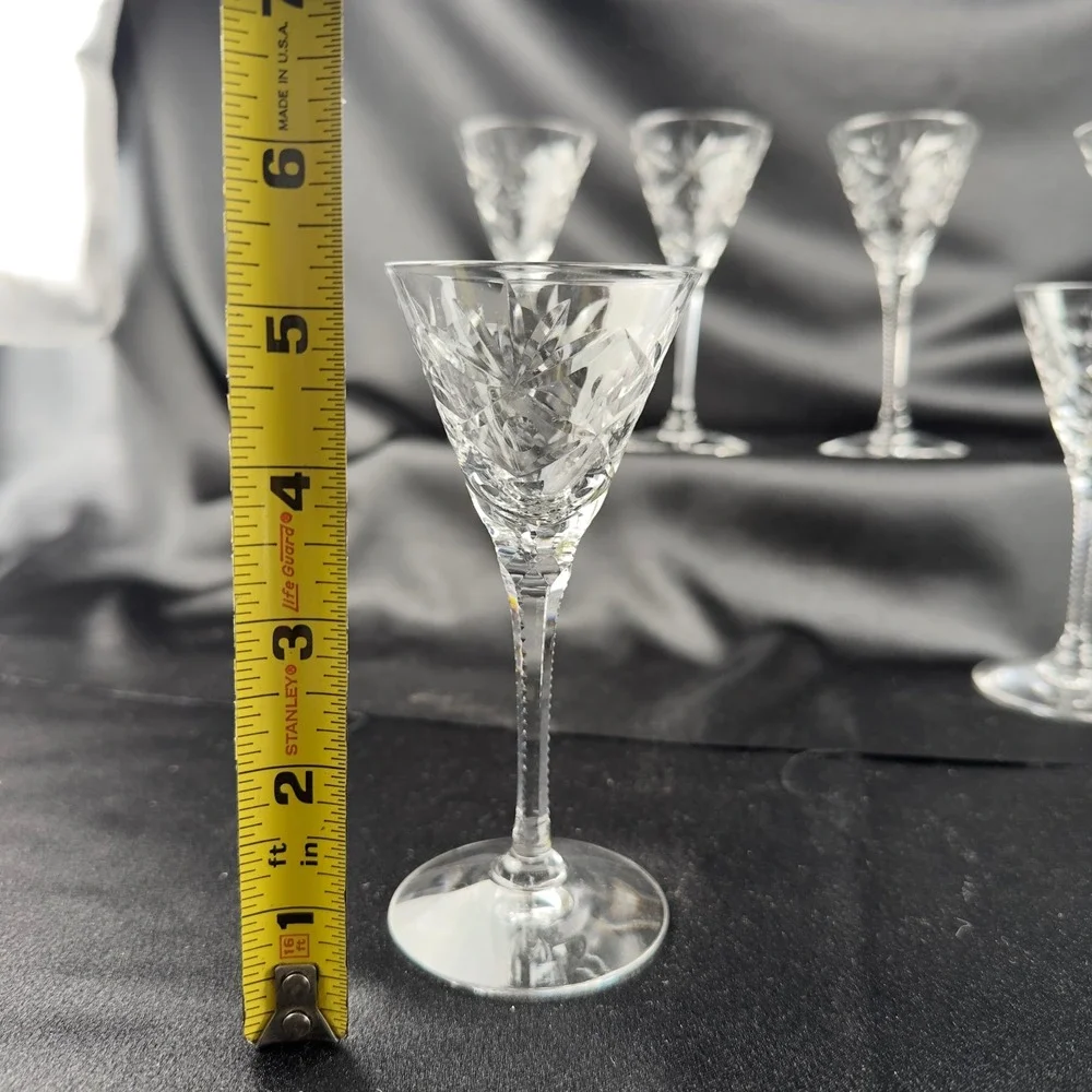 4 Seneca Stratford Crystal Small Sherry Glasses Cut Starburst Stem 476 5.25